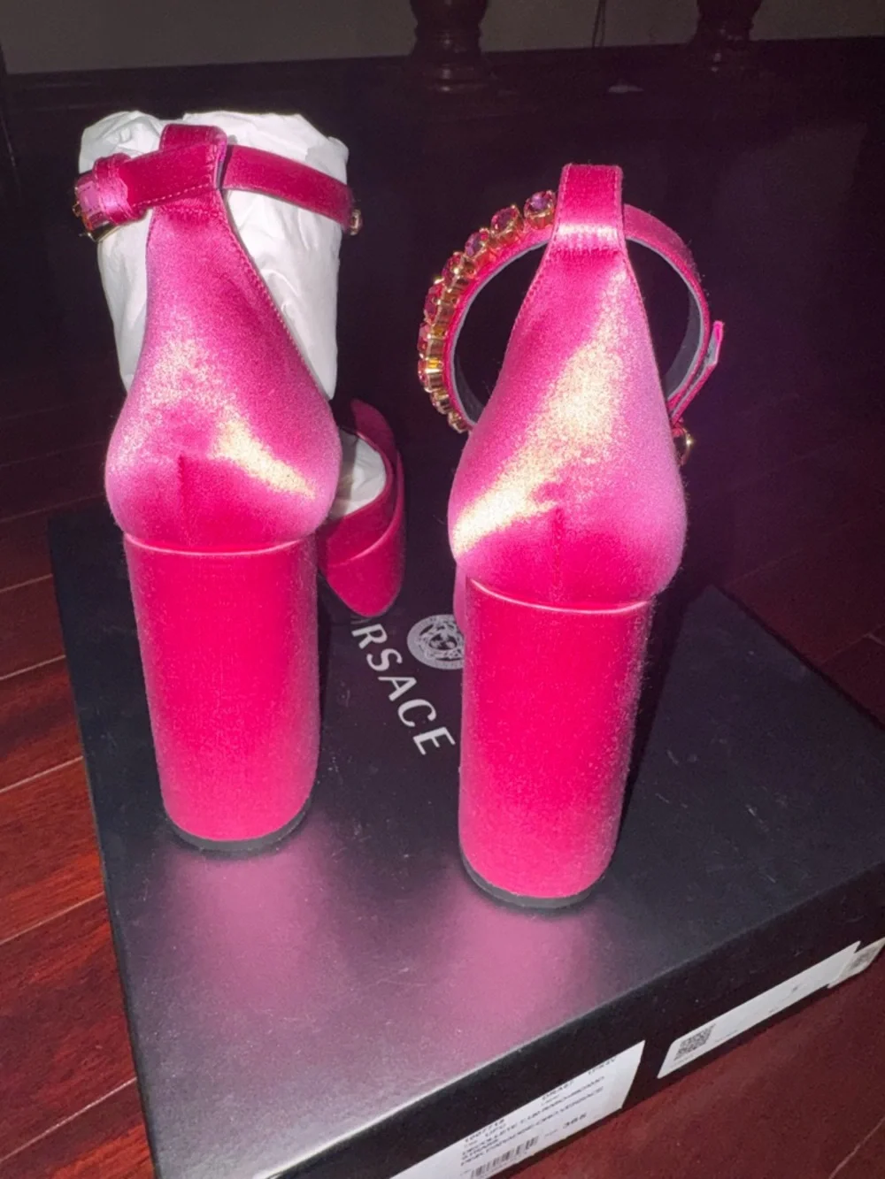 NIB-Women’s Pink Satin Platform Heels with Jeweled Ankle Strap